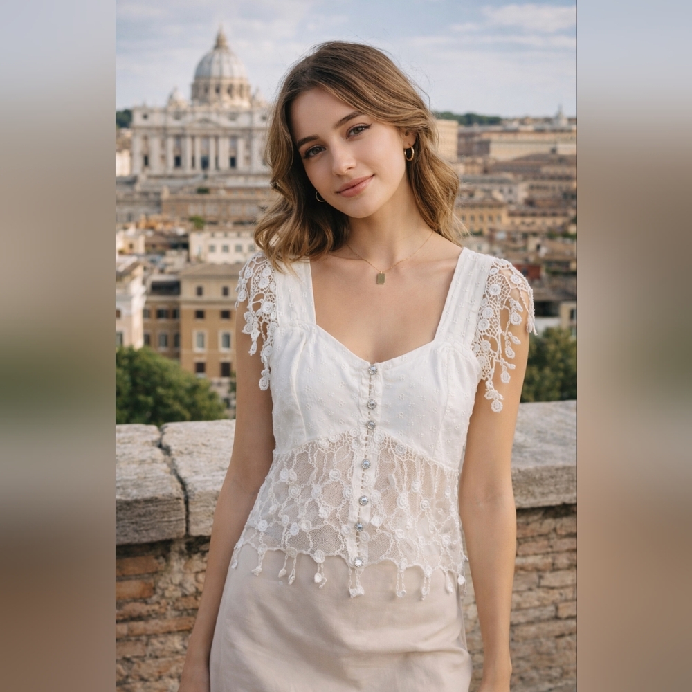 NWT Terry Made in Italy Eyelet Cotton Top | Size Medium / Large